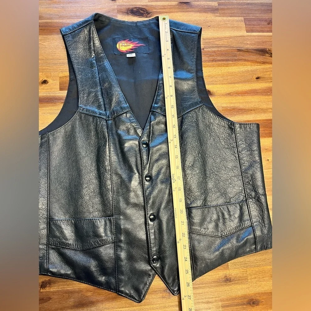 Vintage PNC Leather Black Motorcycle Vest Made In The USA size 48 XL/XXL